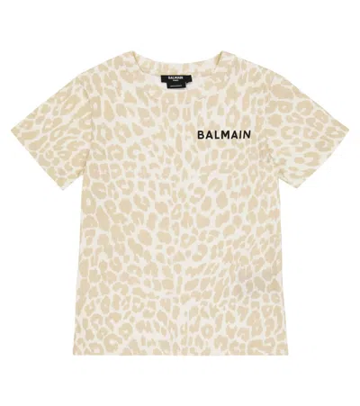 Balmain Kids' Leopard-print T-shirt In Ivory/beige