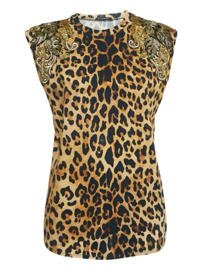 Pre-owned Balmain Leopard-print Top In Brown