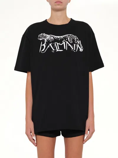 Balmain Leopard Print T-shirt In Black