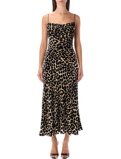 BALMAIN BALMAIN LEOPARD-PRINT VELVET MIDI DRESS WITH THIN STRAPS