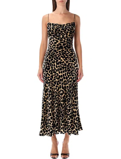 Balmain Leopard-print Velvet Midi Dress With Thin Straps In Animal Print