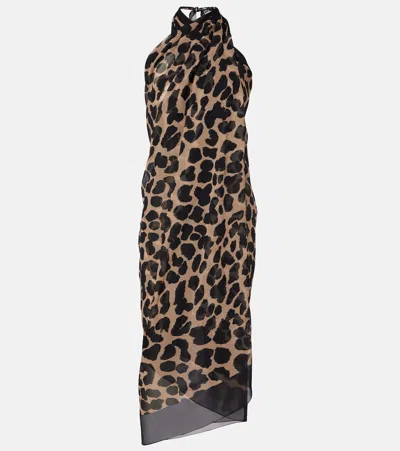 Balmain Leopard-printed Silk Beach Dress In Beige