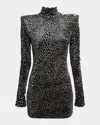 Balmain Leopard Velvet Button Strong-shoulder Mini Dress In Multi