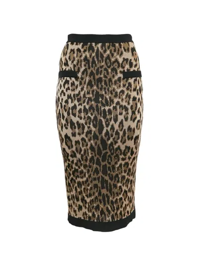 Pre-owned Balmain Leopard-jacquard Midi Pencil Skirt In Brown