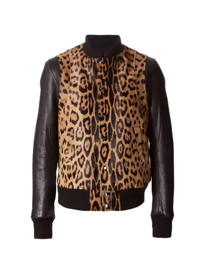 Balmain Leopard-print Leather-sleeve Jacket In Brown