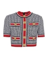 Balmain Monogram Jacquard Short Sleeve Crop Sweater In Red