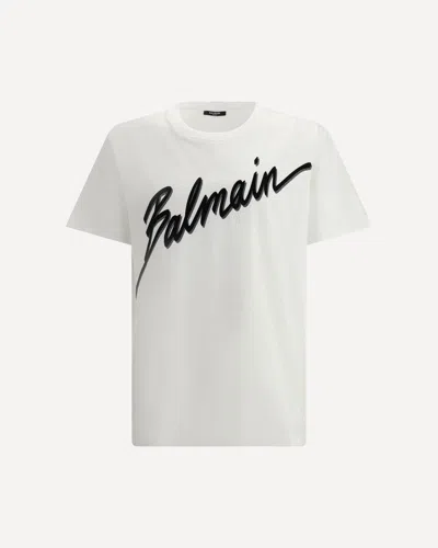 Balmain Men White Crewneck T-shirt With Maxi Logo Lettering On The Front In Cotton Man