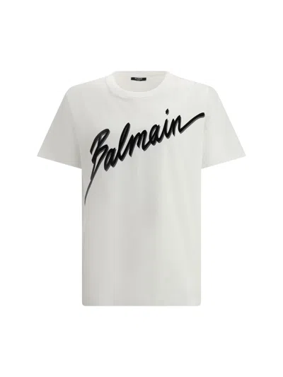 Balmain Men White Crewneck T-shirt With Maxi Logo Lettering On The Front In Cotton Man