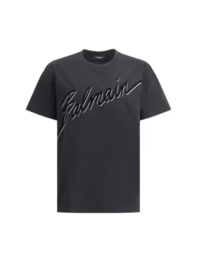 Balmain Men Black T-shirt With Logo Lettering On The Front In Cotton Man In Multi