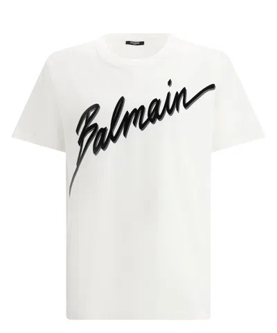 Balmain Letter Flock T-shirt In White