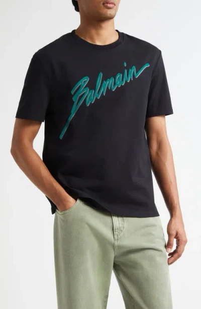 Balmain Letter Flocked Logo T-shirt