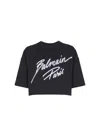 Balmain Black Round Neck Logo Detail Crop T-shirt In Black