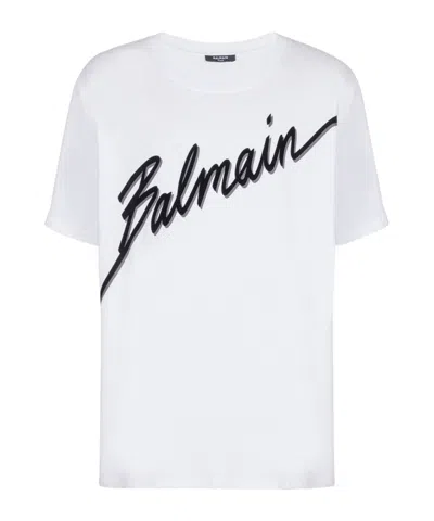 Balmain Men White Crewneck T-shirt With Maxi Logo Lettering On The Front In Cotton Man