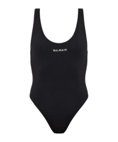 Balmain Letter One-piece Swimsuit In Black