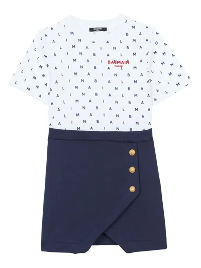 Balmain Kids' Letters-print Cotton T-shirt Dress In White