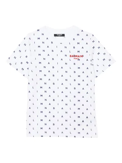 Balmain Kids' Letters-print Cotton T-shirt In White