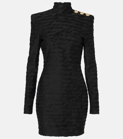 Balmain Lettre D'amour Jacquard Minidress In Black