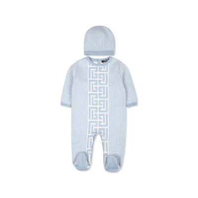 Balmain Light Blue Babygrow Set For Baby Boy With Geometric Pattern