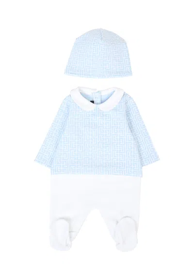Balmain Light Blue Babygrow Set For Baby Boy With Maze