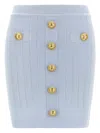 Balmain 2-pockets Button-front Rib Mini Skirt In Light Blue