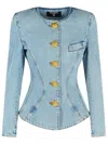 Balmain Padded-shoulder Buttoned Denim Jacket In Blue