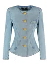 Balmain Cotton Jacket With Long Sleeves And Gold Buttons In Blue