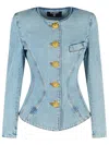 Balmain Cotton Jacket With Long Sleeves And Gold Buttons In Blue