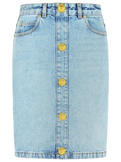Balmain Light Blue Cotton Skirt