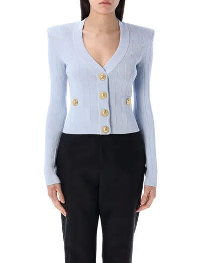 Balmain Light Blue Cropped Cardigan
