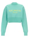 Balmain Logo-print Cropped Sweatshirt In Light Blue