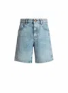 Balmain Light Blue Denim Bermuda Shorts In Blue