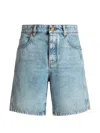 Balmain Light Blue Denim Bermuda Shorts In Blue