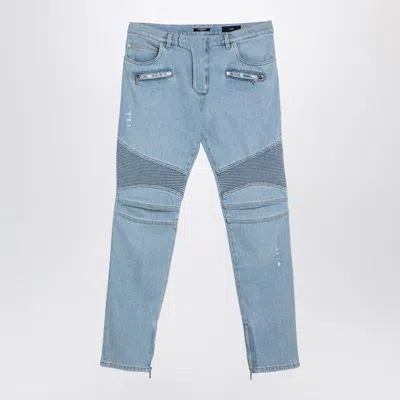 BALMAIN BALMAIN  LIGHT BLUE DENIM BIKER JEANS