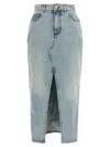 Balmain Midi Denim Skirt With Slit In Light Blue