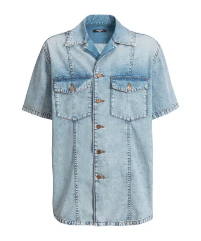 Balmain Light Blue Denim Shirt In Black