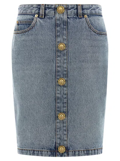 BALMAIN LIGHT BLUE DENIM SKIRT