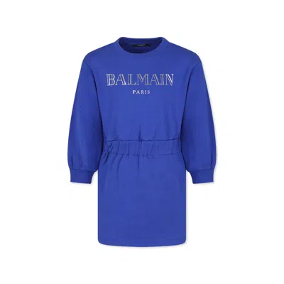 Balmain Kids' Light Blue Dress For Girl With Logo