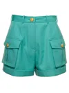 Balmain Light Blue Shorts With Cuff And Jewel Buttons In Wool Woman In Light Blue