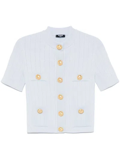 BALMAIN LIGHT BLUE KNITTED SWEATER