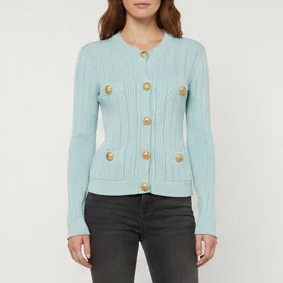 Pre-owned Balmain Light Blue Pointelle Rib Knit Cardigan S