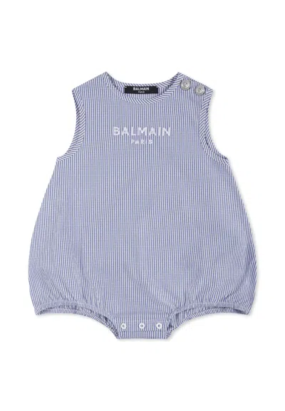 Balmain Light Blue Romper For Baby Boy With Logo