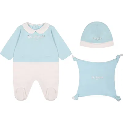 Balmain Light Blue Set For Baby Boy With Logo