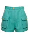 BALMAIN LIGHT BLUE SHORTS WITH CUFF AND JEWEL BUTTONS IN WOOL WOMAN