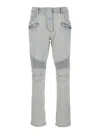 Balmain Light Blue Skinny Jeans With Logo Patch And Ribbed Knees In Light Blue