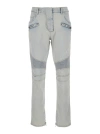 Balmain Light Blue Skinny Jeans With Logo Patch And Ribbed Knees In Blue