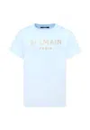 Balmain Light Blue T-shirt For Girl With Logo In Light Blue