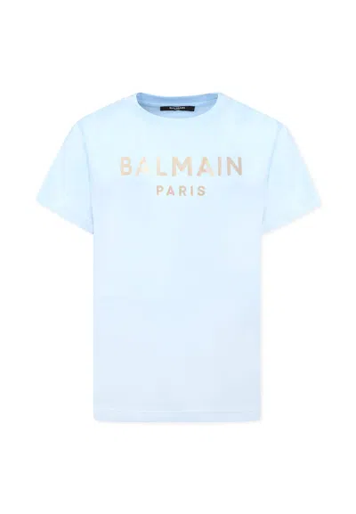 Balmain Kids' Light Blue T-shirt For Girl With Logo