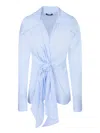 BALMAIN BALMAIN LIGHT BLUE VICHY POPLIN BOW SHIRT