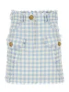 Balmain Button-embellished Frayed Gingham Cotton-blend Tweed Mini Skirt In Blue
