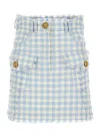 Balmain Button-embellished Frayed Gingham Cotton-blend Tweed Mini Skirt In Blue